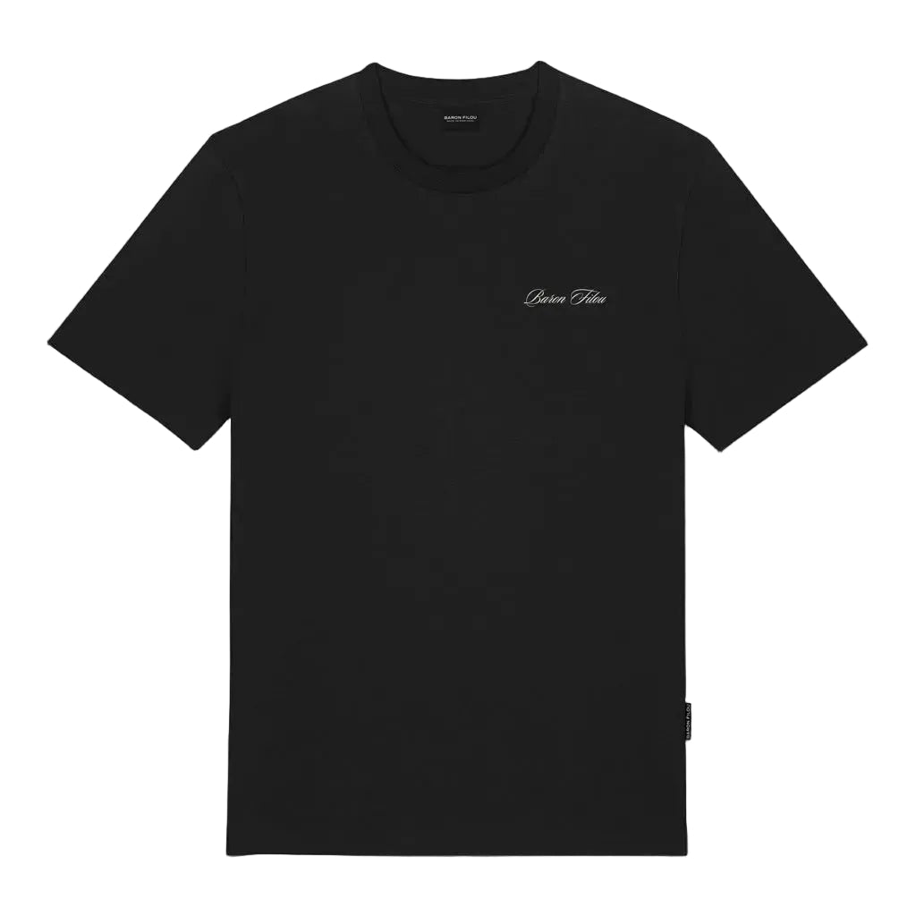Zwart T-shirt met subtiele borstprint in het wit