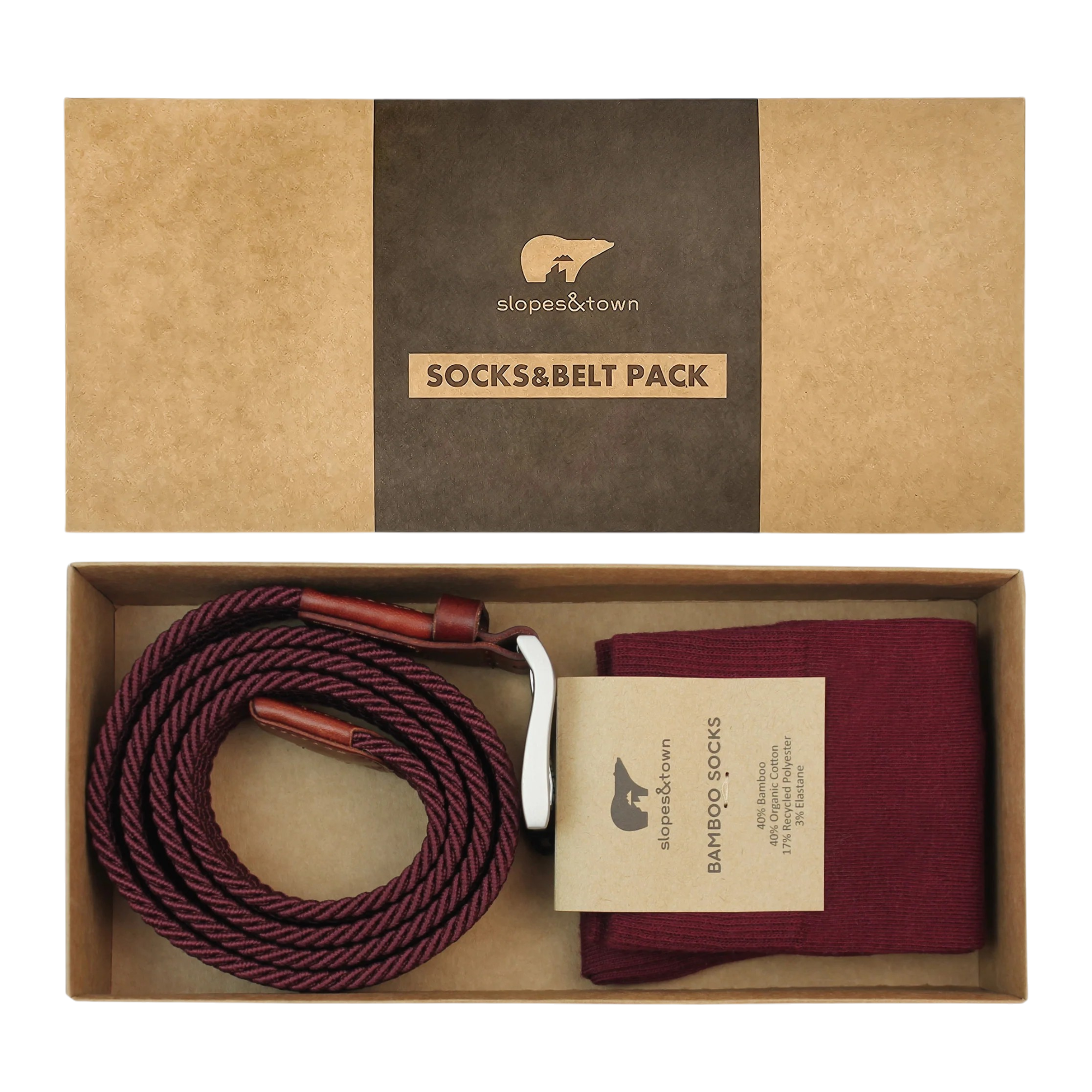 Sokken en Riem Geschenkdoos - Burgundy - Slopes & Town | LAB10STREETWEAR