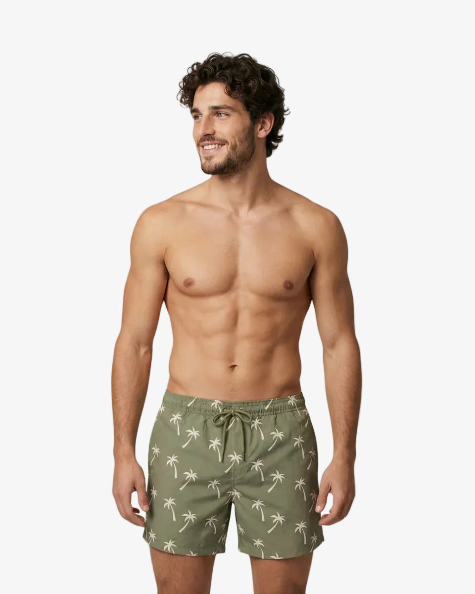 Baron Filou Swim Short Allover Palms - Sage - lab10menswear.nl