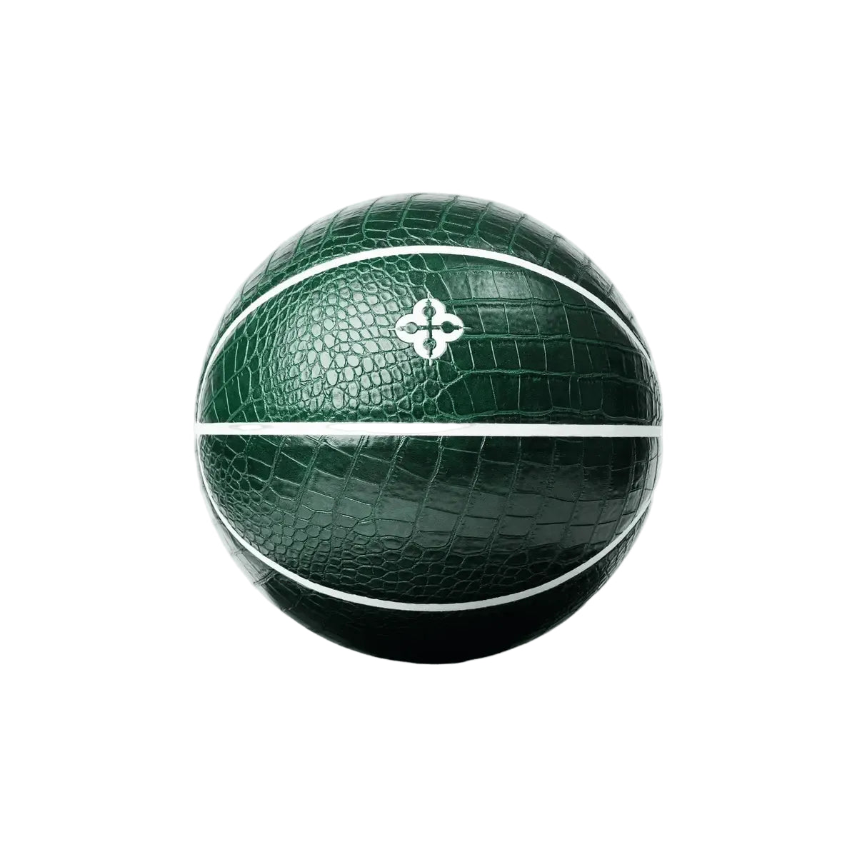 Donkergroene basketbal met krokodillenreliëf, wit logo en witte band