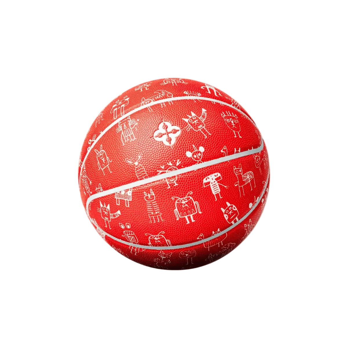 Rode basketbal met wit patroon en decoratieve tekens