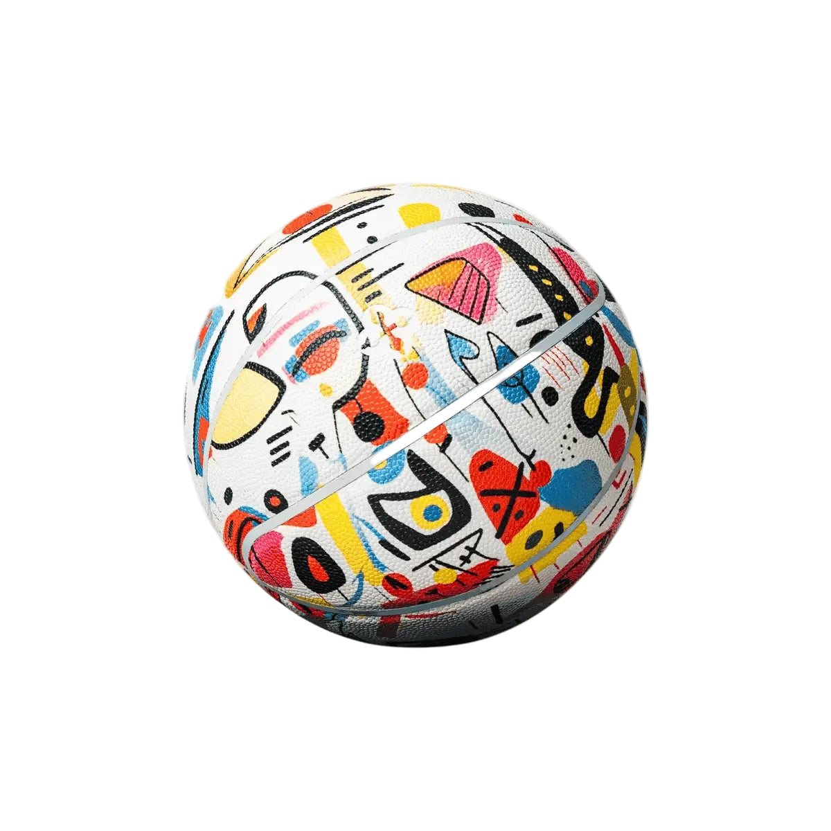 Designbasketbal Pablo met kleurrijke illustraties en zwarte panelen