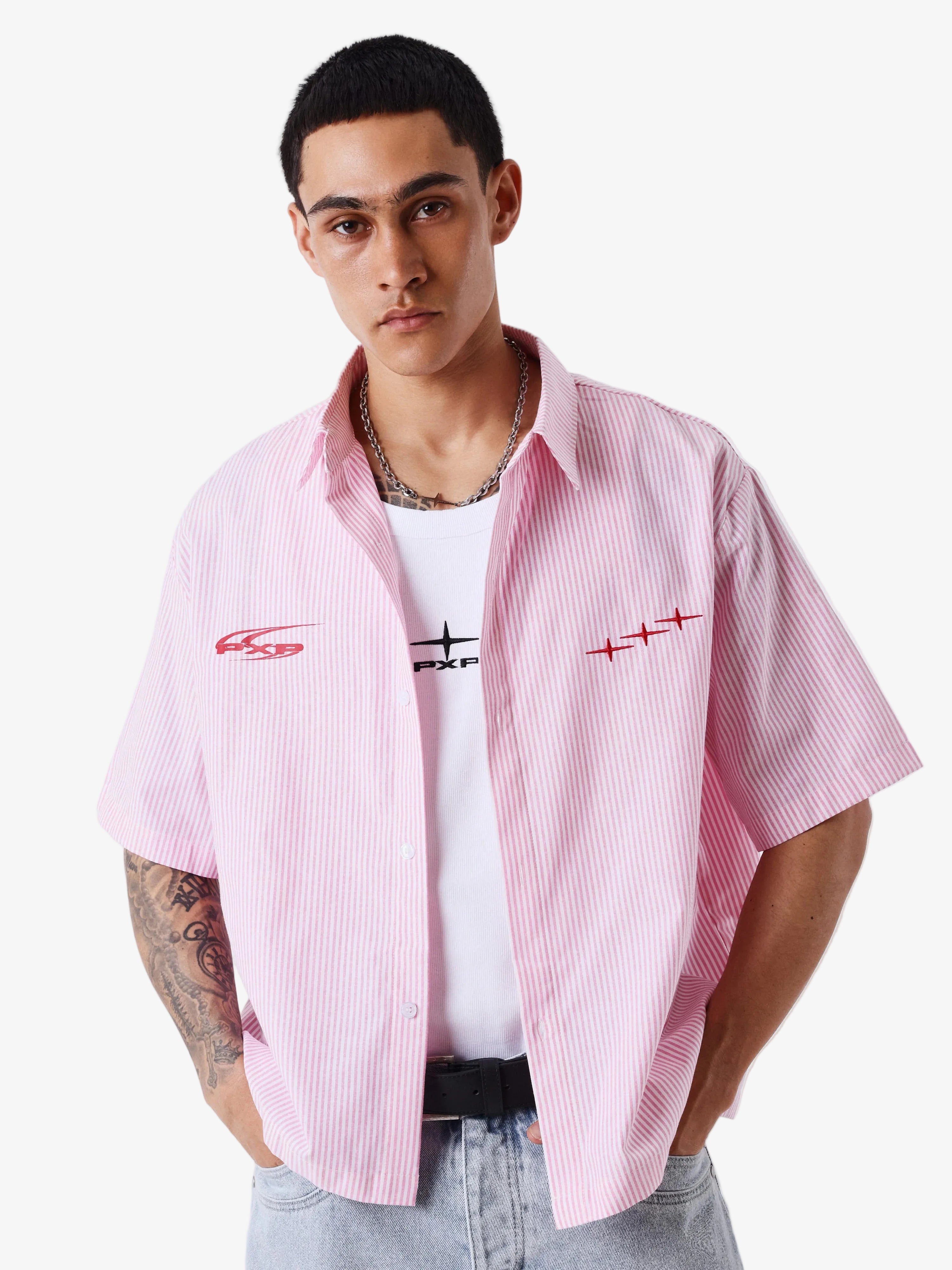 Gestreept overhemd met korte mouwen - PXP | LAB10STREETWEAR