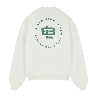 Off-white sweater met rugprint en ronde hals, lange mouwen.