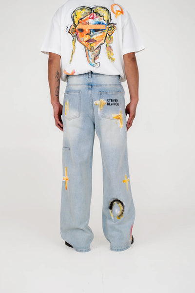 Steven Blanco The Brushstroke Denim Jeans - Blue