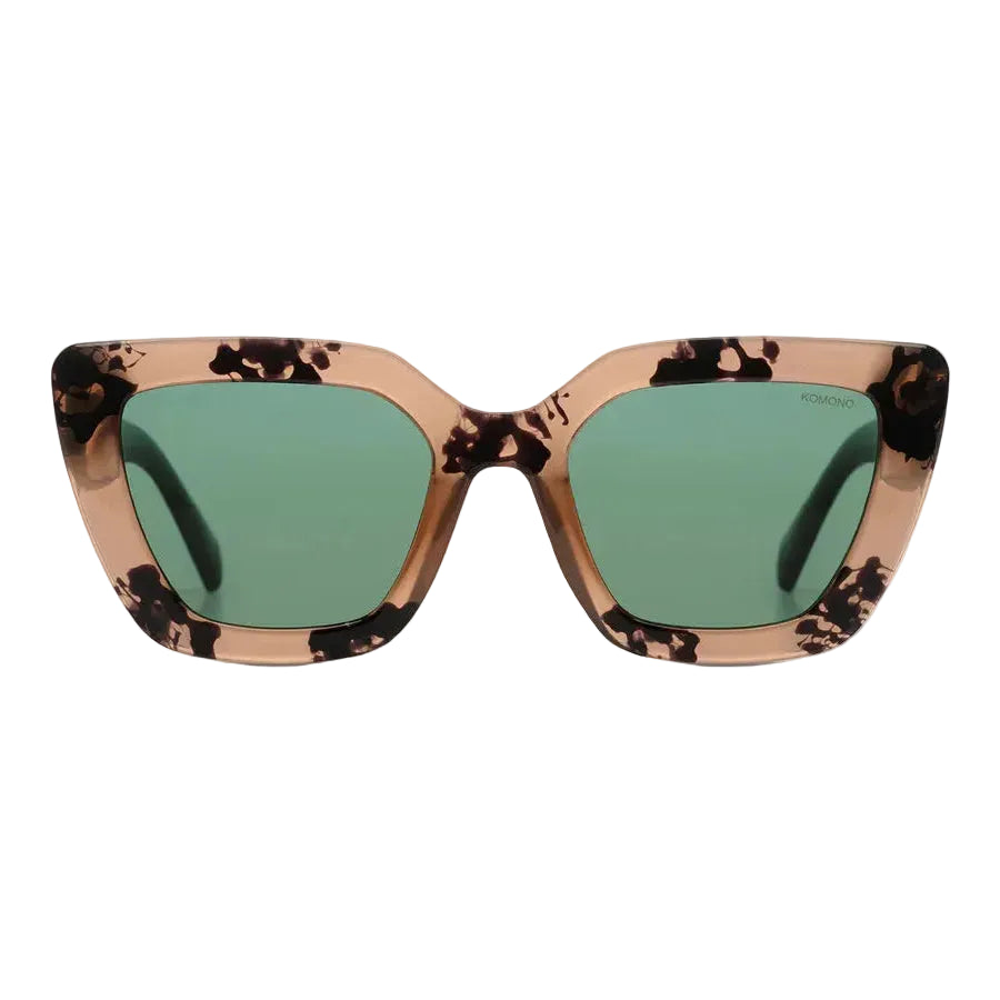 Tortoiseshell zonnebril met brede vorm en groene glazen