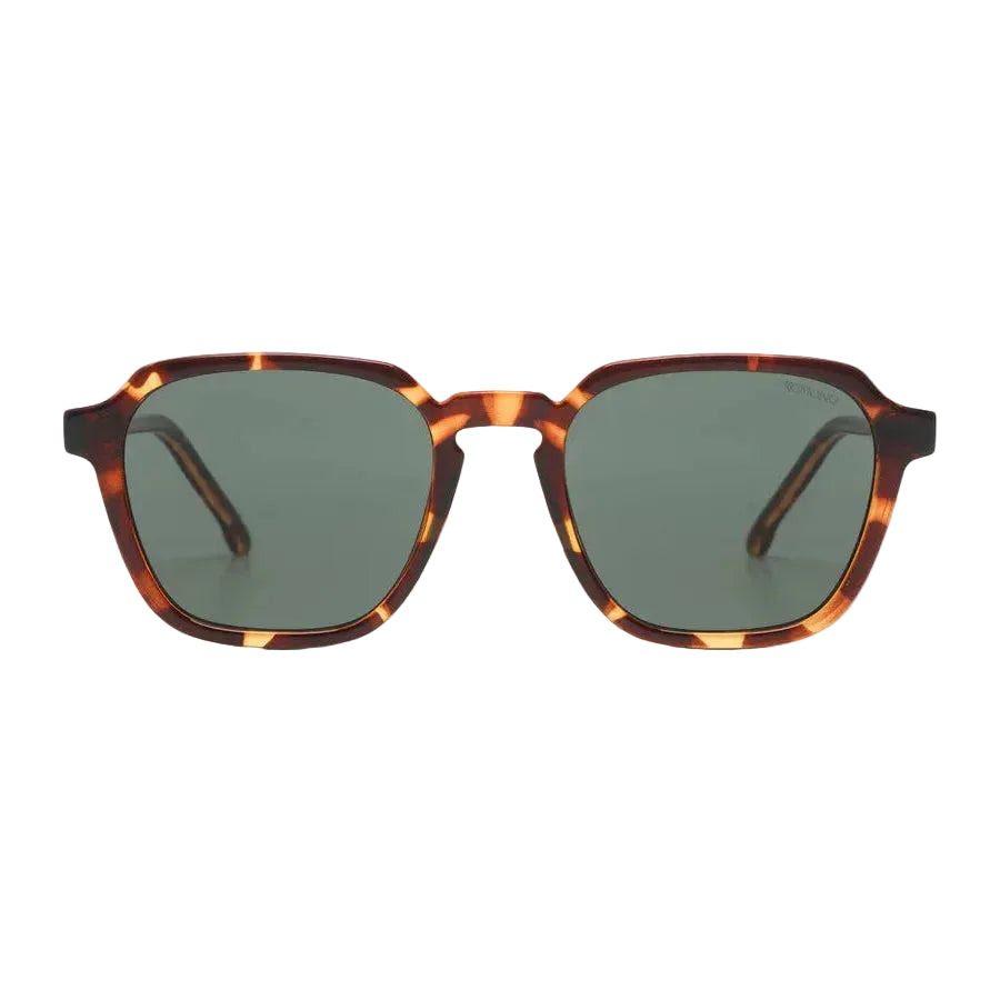 Zonnebril Matty Havana met rechthoekig montuur en groen getinte glazen