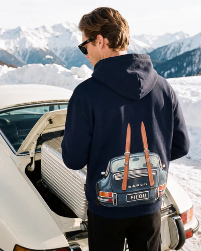 Baron Filou Oversized Backprint Hoodie Car With Skis - Oxford Blue