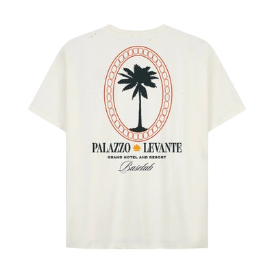 Off-white resort t-shirt met groot palmbomen-oval logo op de rug