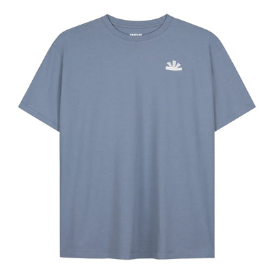 Lichtblauw T-shirt met rugprint van palmbomen en tekst Tropic Vibes