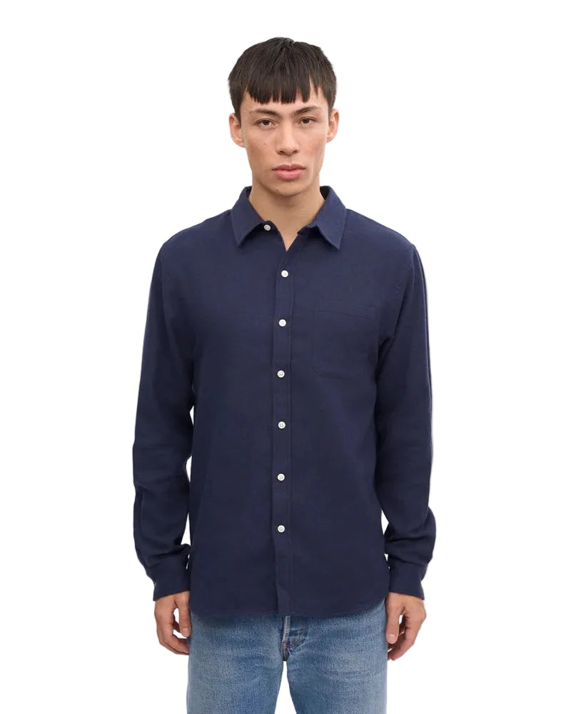 Colorfulstandard Organic Flannel Shirt - Navy Blue -lab10menswear.nl