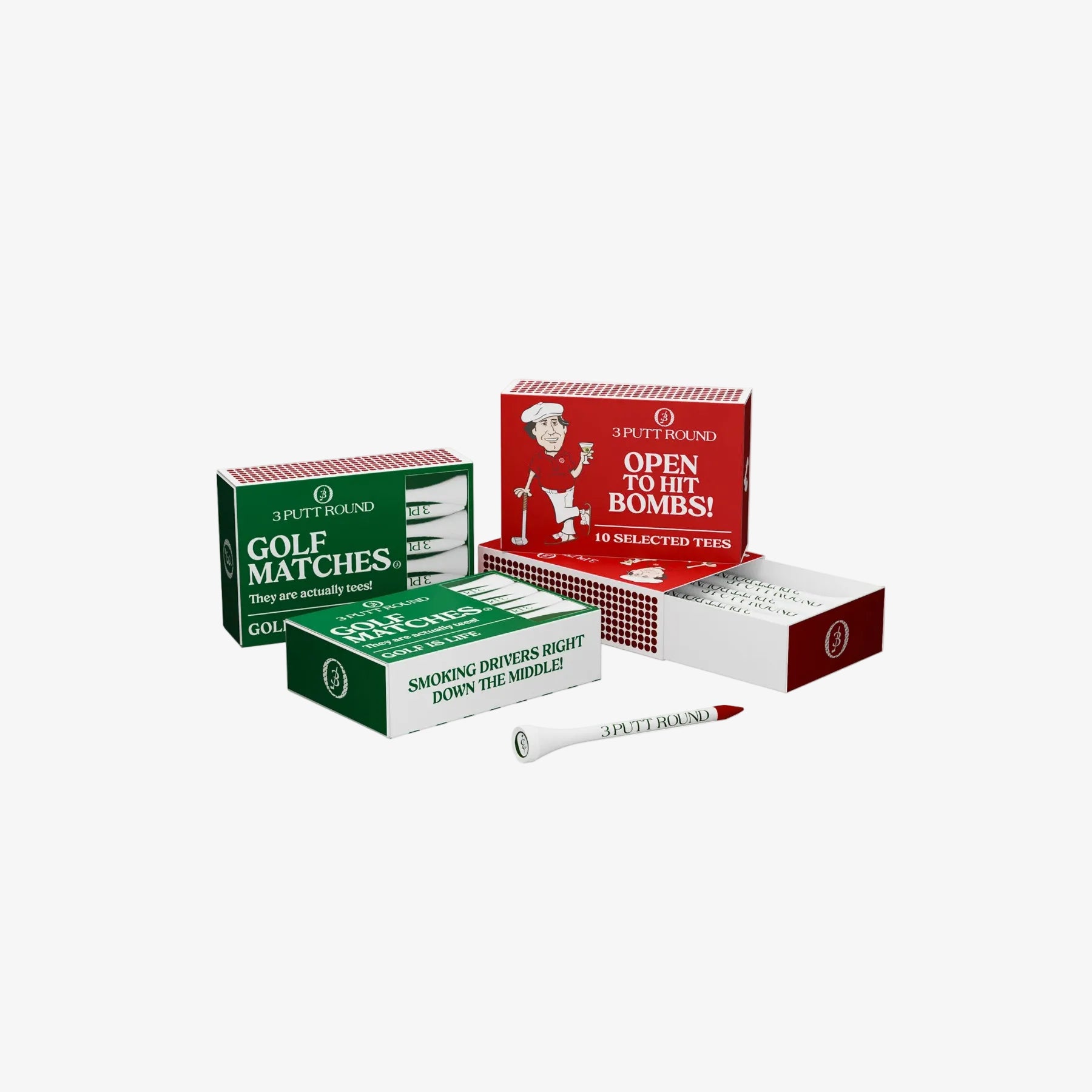 Set van 4 Golf Tee Match Boxes - 3Puttround | LAB10STREETWEAR