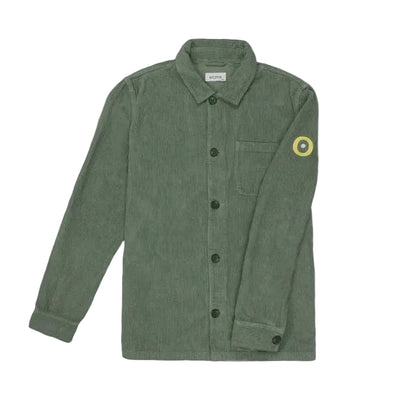 Groene corduroy werkjacket met kraag, borstzak en ronde patch